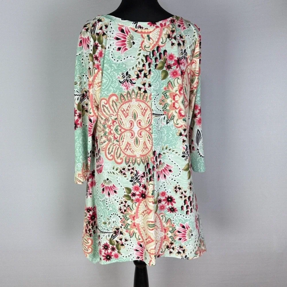 HoneyMe‎ Women's Long-Sleeve Top with Drop Waist Flow  Floral Pattern Size M - Picture 3 of 4